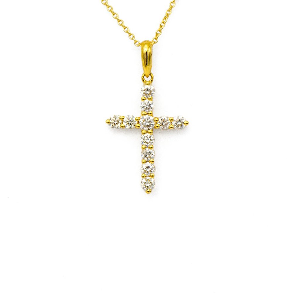 14k Yellow Gold Diamond Cross Pendant